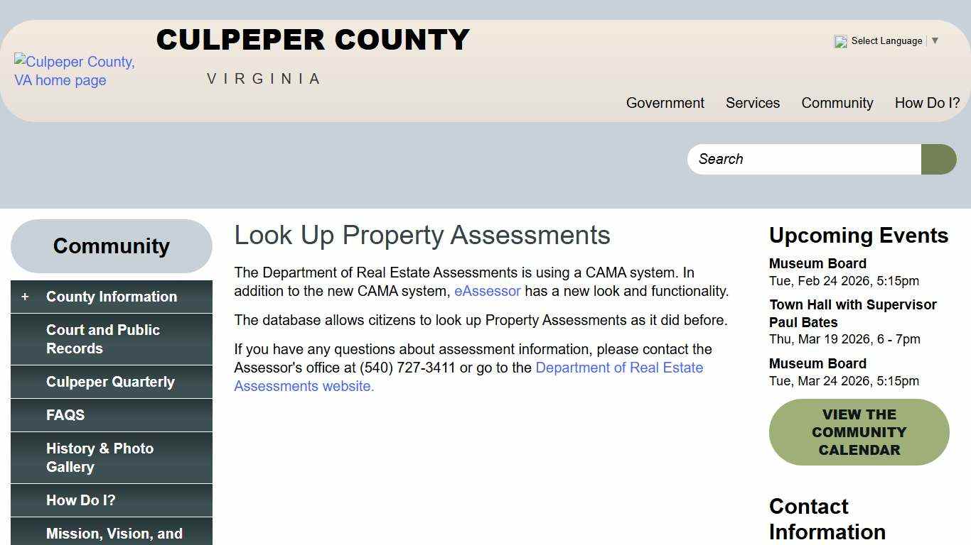 Look Up Property Assessments Culpeper County VA