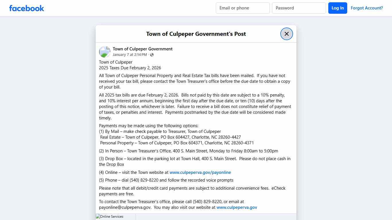 Town of Culpeper 2025 Taxes... - Town of Culpeper Government Facebook