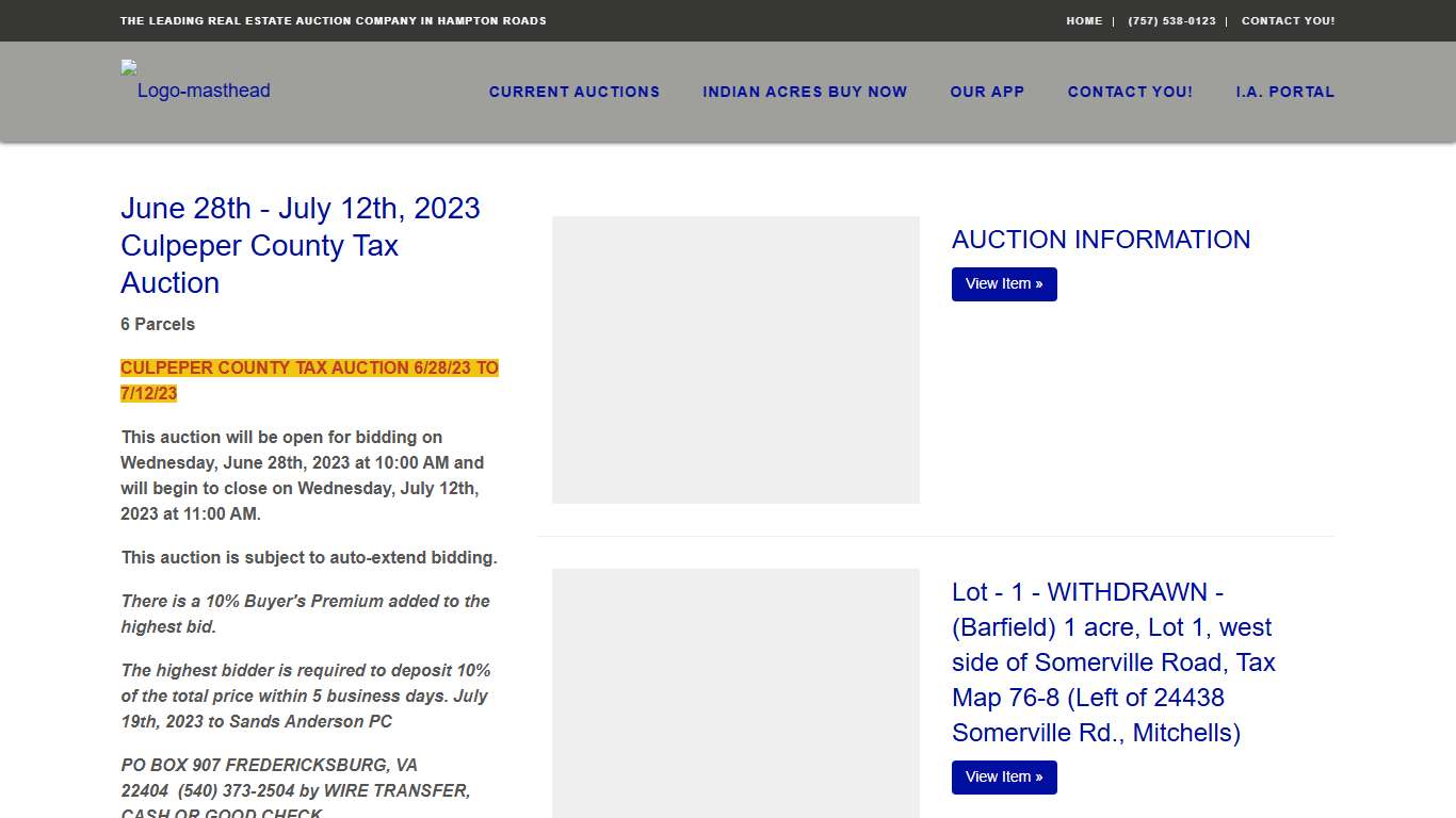 Culpeper County UPCOMING TAX AUCTION